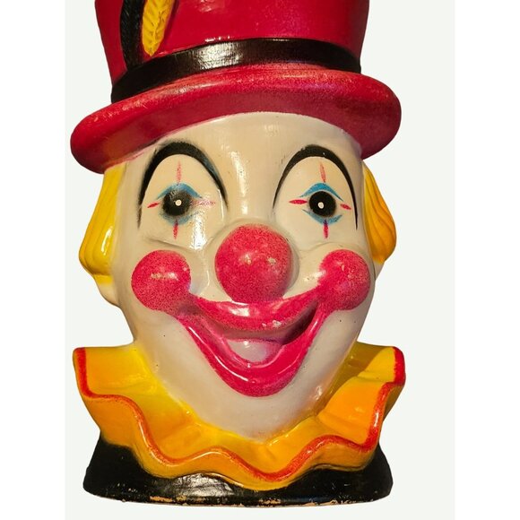 Vintage 1960's Coin Bank Smiling Circus Clown  Bank Hard Plastic Carnival Prize - Picture 8 of 14